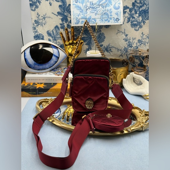 🆕 KURT GEIGER LONDON 🧿 NWOT Recycled Nylon Multi Pocket XBody Bag, Burgundy - Picture 4 of 12